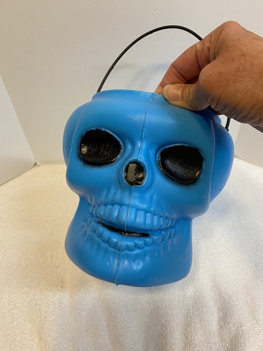 Vintage Halloween Neon Blue Skull Blow Mold Candy Bucket General