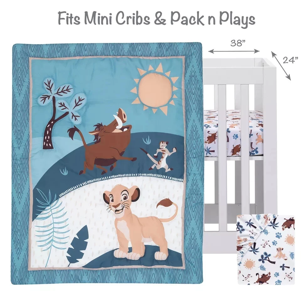 !WOW! NWT Lambs & Ivy THE LION KING Mini Crib Set Comforter & 2 Fitted Sheets