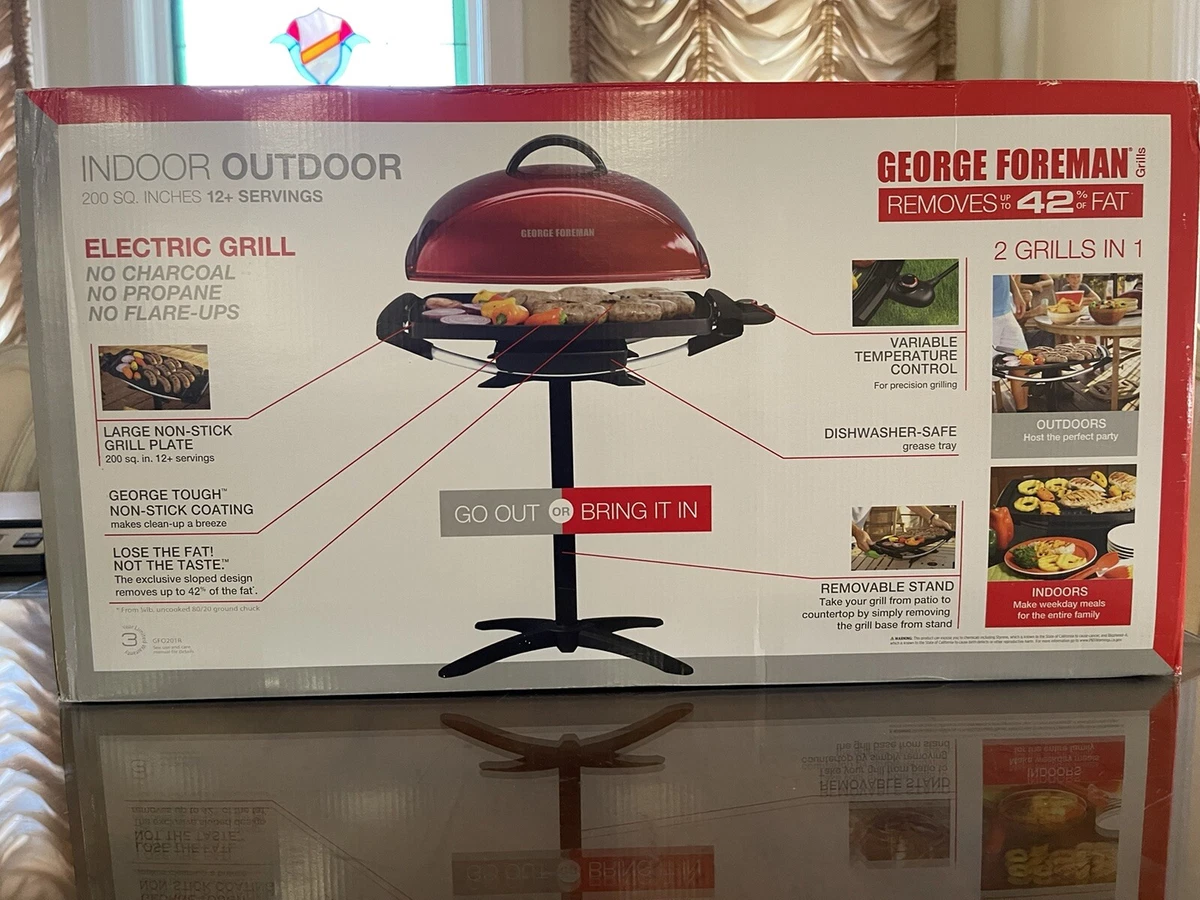  George Foreman 12-Serving Indoor/Outdoor Rectangular Electric  Grill, Red, GFO201R: Home & Kitchen