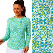 IBKUL Top Plus Size 2XL XXL Moroccan Tile Turquoise Lime Golf Tennis Pickleball