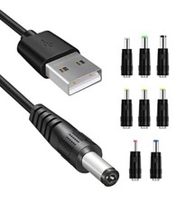 5V DC Power Cable USB to DC 5.5x2.1mm Plug Charging Cord with 8 Connectors Ad...