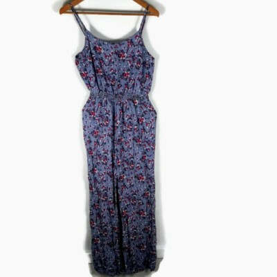 Forever 21 Floral Cami Jumpsuit Small Purple Adjustable Straps Elastic  Waist