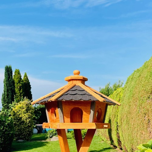 Casa de alimento para pájaros DARLUX L hexagonal madera casa para pájaros punto de alimentación marrón/negro - Imagen 2 de 6