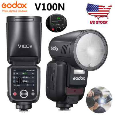 US Godox V100N V100 N 100Ws 2.4G TTL HSS Round Head Flash Speedlite for Nikon