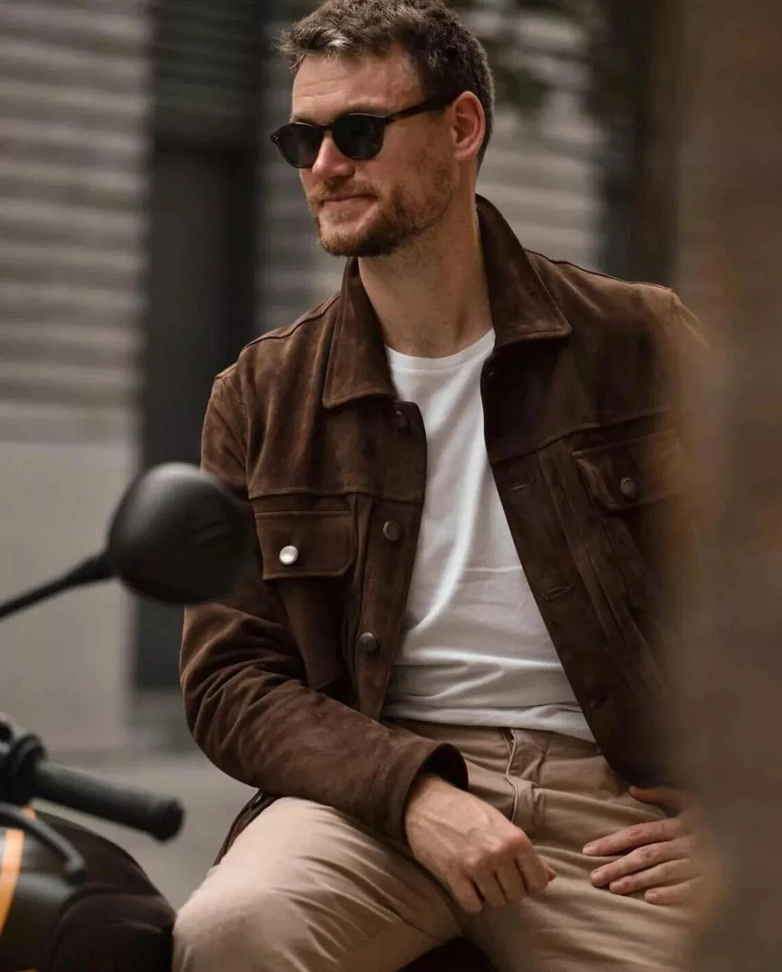 Brown Leather Trucker Jacket for Men Pure Suede Custom Made Size S M L XXL - 256