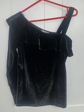 Red Herring - Black Velvet One Shoulder  Top - Size 12 NWT