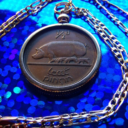 1953 IRELAND HAYPENNY (-(1/2 Penny)-) 24" GF FIGARO CHAIN Rare Near Mint Quality - Picture 4 of 5