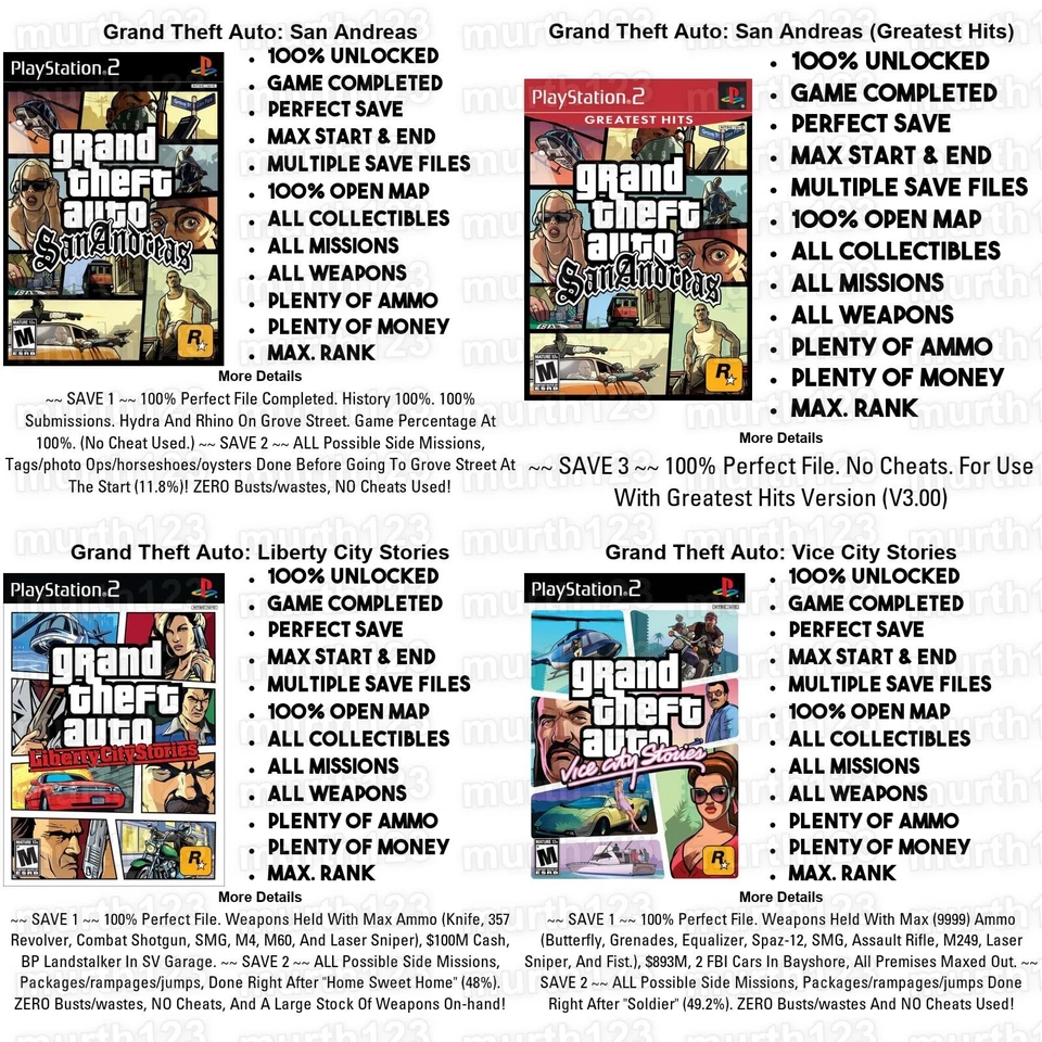 GRAND THEFT AUTO PS2 | MEMORY CARD SAVES | Vice City San Andreas Liberty Stories - Image 4 of 4