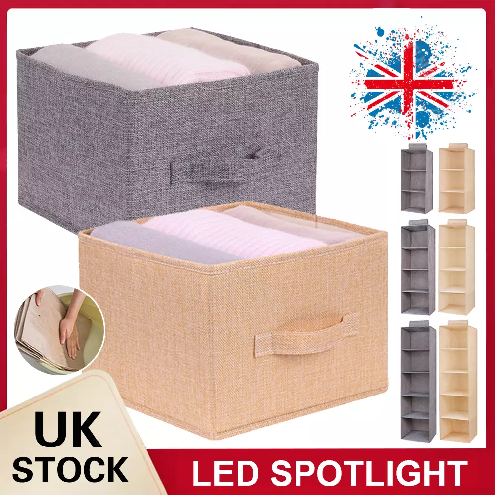Foldable Cotton Linen Storage Box Hang Household Clothes Organizer Fabric Cube