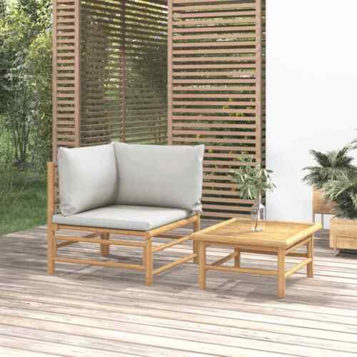 Salon de jardin 2 pcs avec coussins gris clair bambou - Photo 1/11