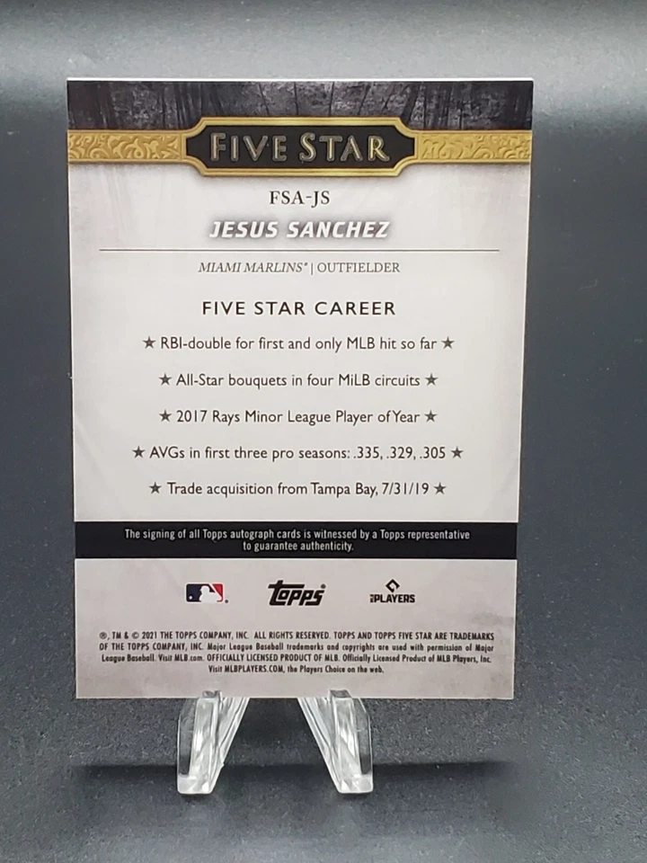 Jesus Sanchez 2021 Topps Five Star Auto Rookie #'d/50 Purple Parallel Marlins RC - Image 4 of 4