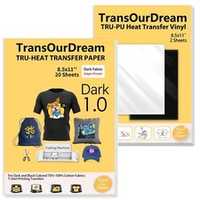 Tru-Iron on Heat Transfer Paper for Dark Fabric 20 2 Sheets 8.5x11" Printable...