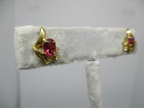 1.50ct Natural Ruby Diamonds Earrings 14K Yellow Gold - Picture 4 of 8