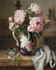 Peonies in Chipped Vase | Rustic Still Life | Vintage Oil Painting Museum Art