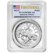 2022-P Proof American Liberty 1 oz Silver Medal PCGS PR70DCAM FS Flag Label