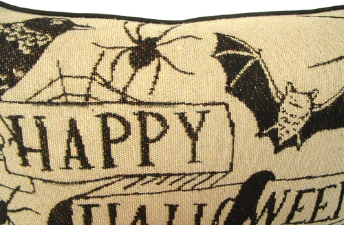 Halloween - Words "Happy Halloween" w/ Raven, Snakes & More Tapestry Pillow New - Picture 6 of 7