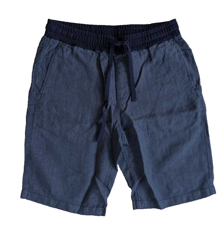 J. CREW Men's Size M Linen Sideline Drawstring Bermuda Shorts Navy Blue Striped