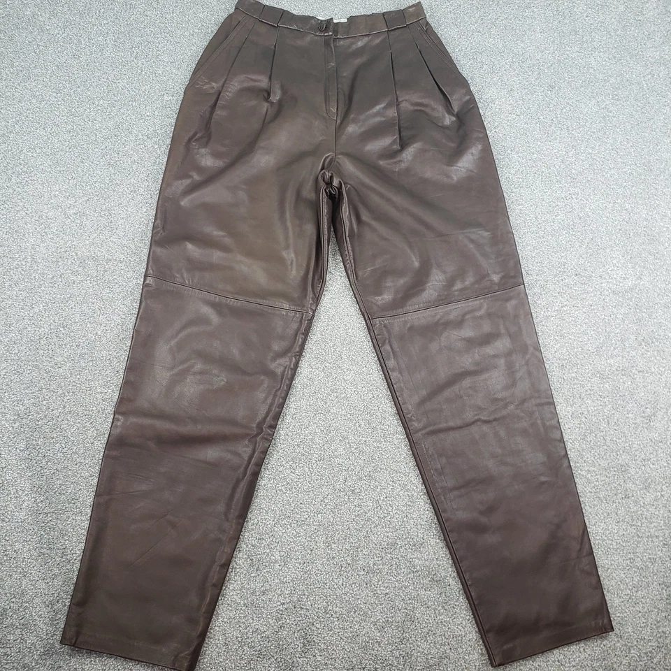 Pantalones de cuero vintage JH Collectibles marrón tiro alto cónicos para mujer 26x31 Foto 2 de 4