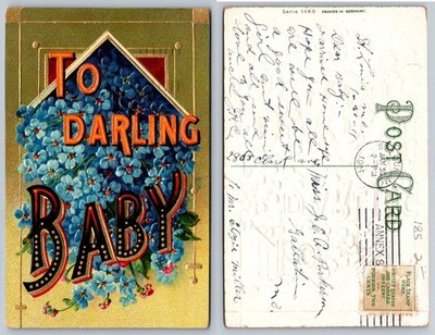 1911 Embossed To Darling Baby Forget-Me-Nots Postcard St. Louis MO German