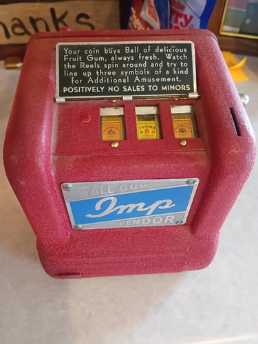 Vintage 1930s Groetchen Trade Simulator Ball Gum Slot Machinew Key Works RARE !