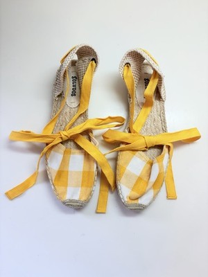Soludos Lauren Yellow Plaid Lace Up Canvas Espadrilles Shoes SZ 8.5