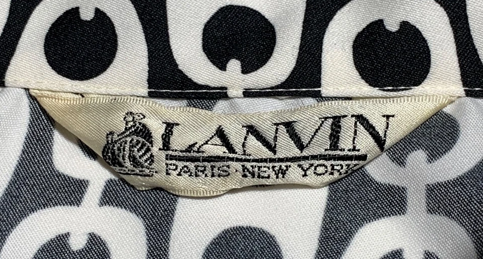 LANVIN Vintage 70s Women's LS Mod Geo Black+White Chain Print Dress - Sz 16/L - Image 4 of 4
