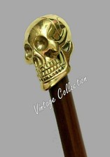 Beautiful Wooden Walking Stick Cane Handmade Brass Polish Skull Head Handle Gift