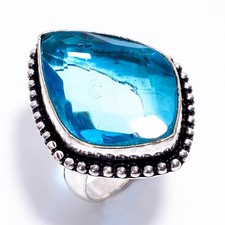Swiss Blue Topaz Gemstone 925 Sterling Silver Vintage Style Handmade Ring 8 US
