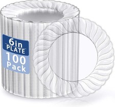 100 Pieces Clear Plastic Plates-6 Inch Plastic Dessert Plates Disposable -