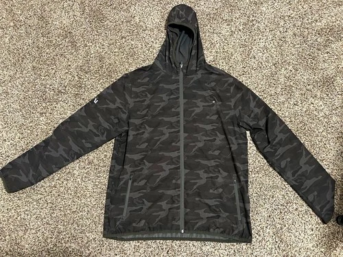 Vuori Men's Black/Gray Camo Full Zip Hooded Jacket Windbreaker Size L video thumbnail