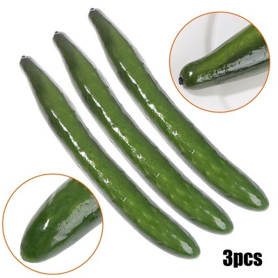 Vibrant Green Artificial Cucumber Props Realistic and Soft Feel Pack of 3