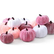 Pink Pumpkins Fake Velvet Pumpkin Small Faux Fabric Foam Mini Pumpkin for Fal...