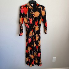 RIXO Target Floral Open Back Cascade Ruffle Black Pink Floral Midi Dress Women 2