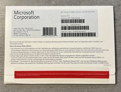 MS Windows 10 Home OEM/SB Vollversion deutsch 64 Bit