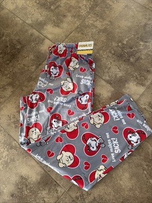 NWT Peanuts Charlie Brown Snoopy Love Makes Me Sick Broken Heart Pajama Pants XL