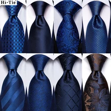 Silk Polyester Paisley Necktie Set Men Navy Blue Ties Handkerchiefs Cufflinks