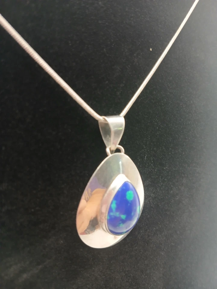 Colgante Lágrima Azurita Esterlina Malaquita Suroeste Y Serpiente 925 De Colección... Foto 4 de 4