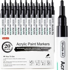 20 Pack Black Fine Tip Acrylic Paint Pens, Water-Based Quick Dry Paint Marker...