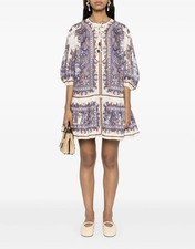 ZIMMERMANN OTTIE EYELET MINI DRESS PURPLE PAISLEY SIZE 2/AU12/US8