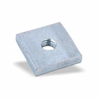 LICHT-ZUBEHOER Nutenstein | Gewindeplatte 19x19x4 mm M6 Gewinde mittig | Stahl blau verzinkt