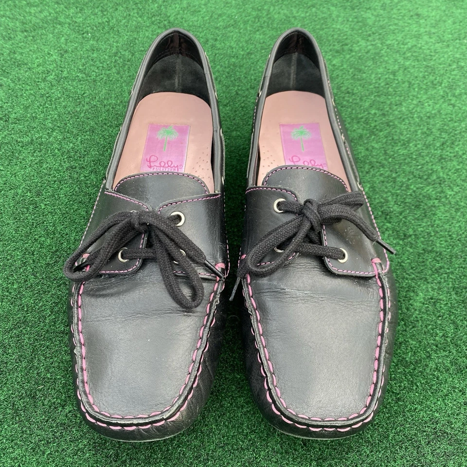 Mocassim feminino Lilly Pulitzer preto/rosa couro envernizado 8 1/2 - Imagem 3 de 4