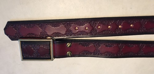 Burgundy Embossed Leather Belt Unisex Sz 30-34" - Picture 4 of 6