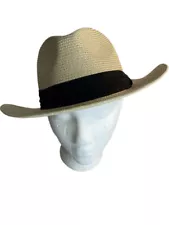 Fedora Beige black mens or Womens hat made paper polyester