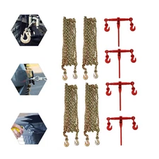 4 Pack 5/16"-3/8" Chain and Binder Kit Ratchet Load Binder w/ 4x 20ft Chains NEW