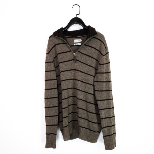 Howick Brown Striped Collared 1/4 Zip 100% Wool Fine Knit Jumper - Size L - Picture 13 of 23