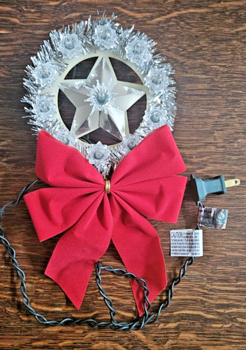 Lighted Tinsel Star Tree Top 11 Lights WORKS Silver Approx 5 in round - Picture 11 of 15