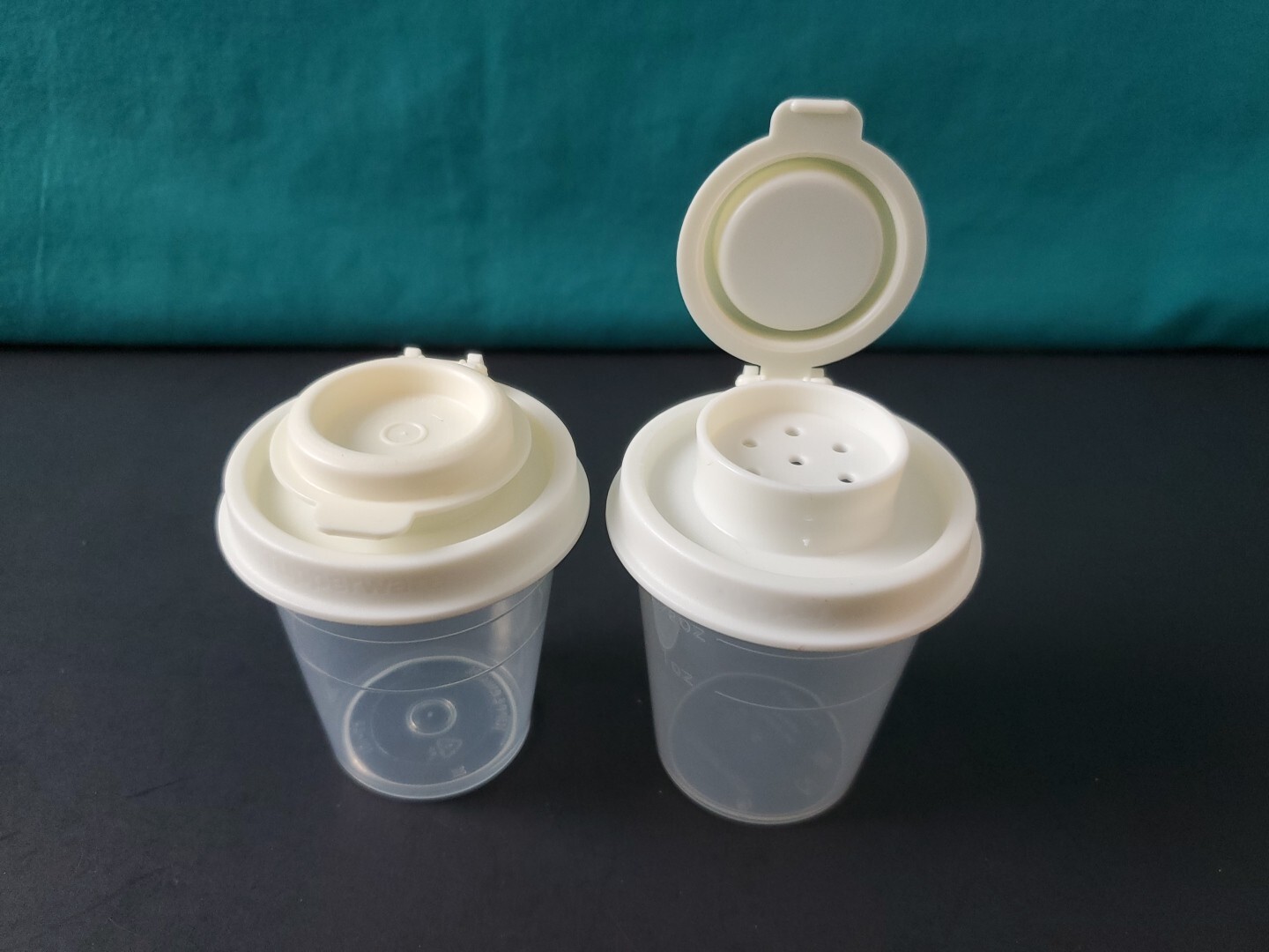 Tupperware Mini Salt and Pepper Shakers Midgets Flip Top 2 oz Sheer 2oz