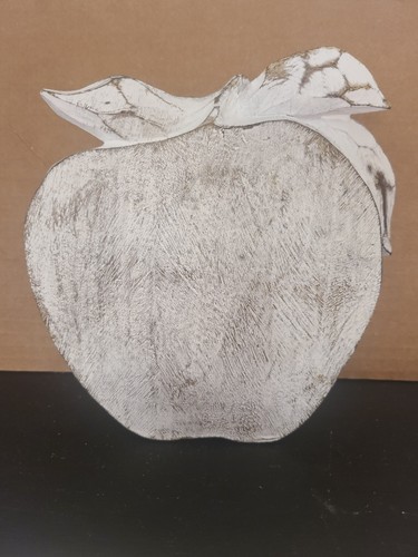 White Distressed Resin Embossed Apple Shelf Sitter Country Cottage Farmhouse - Picture 3 of 7