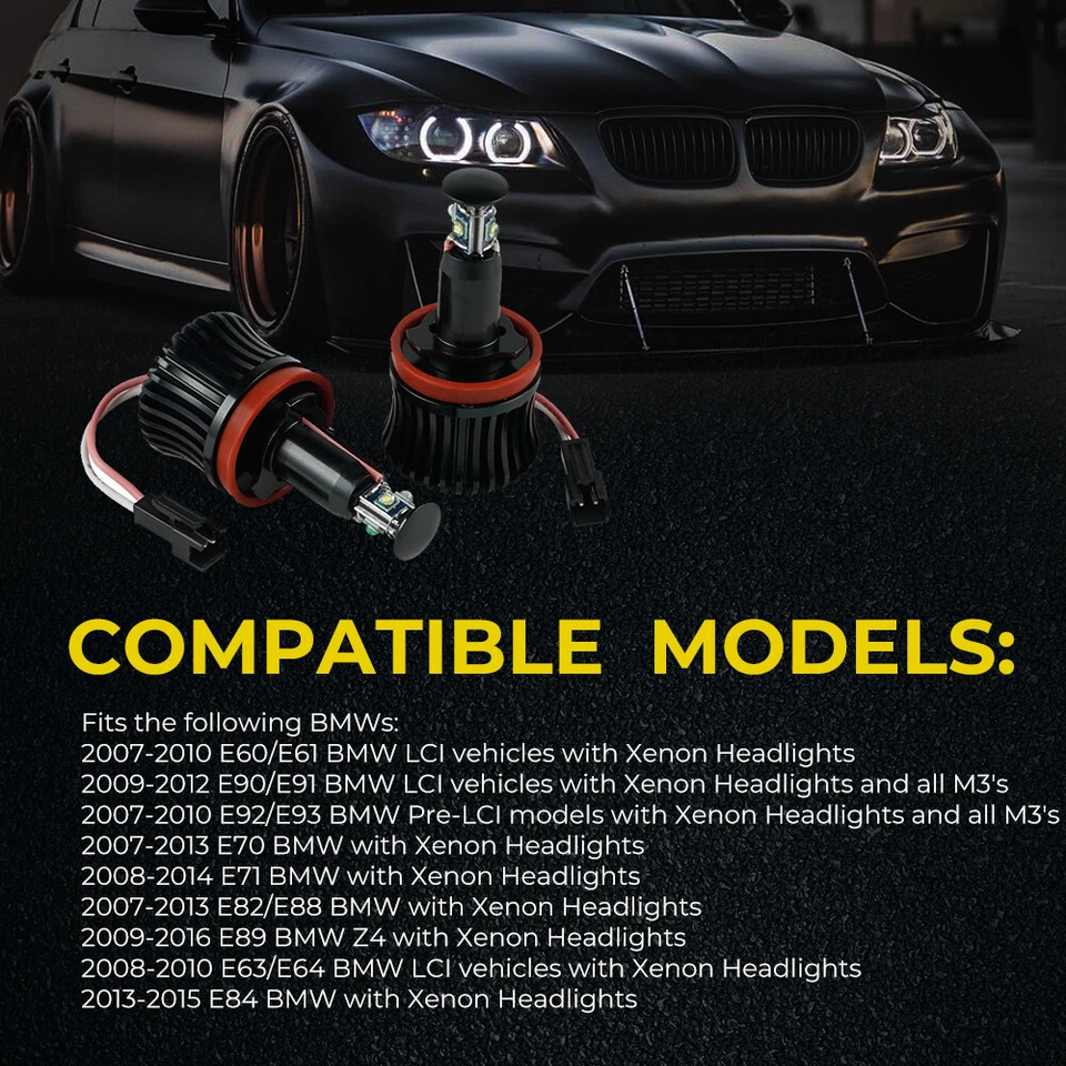 2x H8 LED Halo Angel Eyes Globes For BMW X5 E70 07-13 with Xenon Headlight White - Image 2 of 4