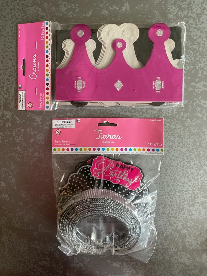 Princesa Reina Rosa y Negro Fiesta Suministros Kit Caja Cumpleaños Tiara Corona Signo Foto 3 de 4